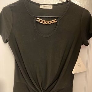 CHILD SIZE078 Wild Love Black Gold Chain Front Detail Blouse